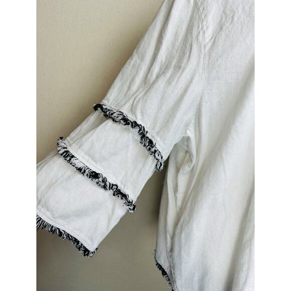 Cynthia Rowley Top Women's 2X Linen Cotton White Black Boho Fringe - Picture 4 of 12